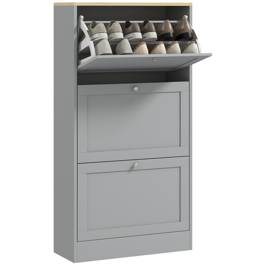 HOMCOM Narrow Shoe Cabinet with 3 Flip Drawers for 18 Pairs of Shoes Grey