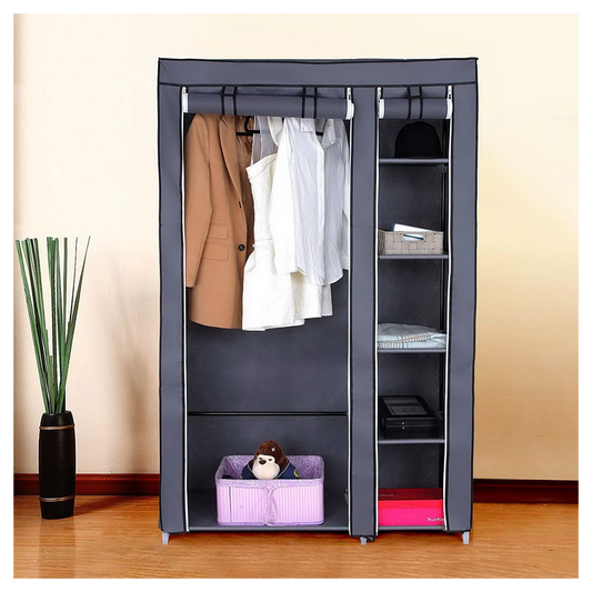 67" Portable Clothes Closet Wardrobe with Non-woven Fabric and Hanging Rod Quick and Easy to Assemble Gray
