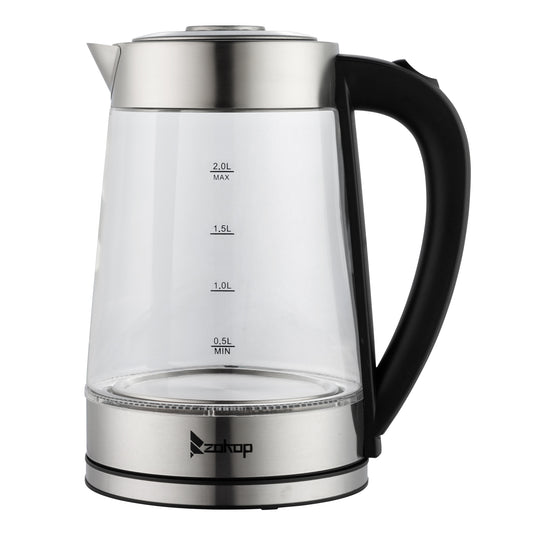 【Old Code:42128382】ZOKOP HD-250 220V 2000W 2L Blue Glass Electric Kettle