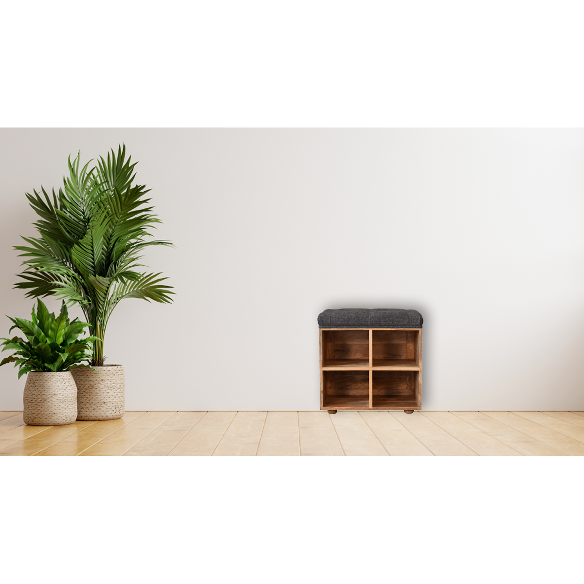 Artisan Furniture Solid Mango Wood Mini Black Shoe Storage Footstool