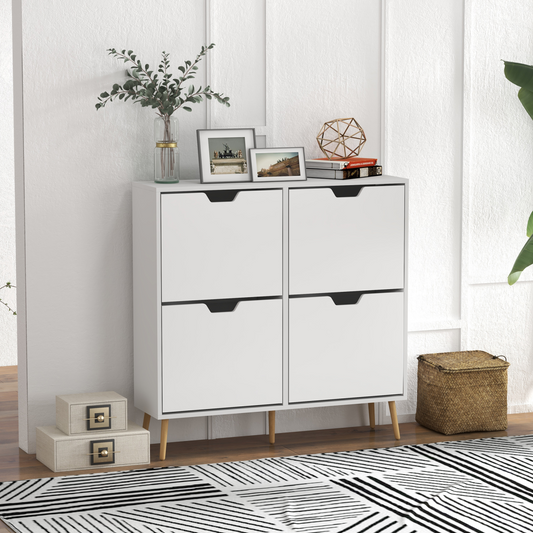 HOMCOM Shoe Storage Cabinet with 4 Flip Drawers for 16 Pairs of Shoes, White