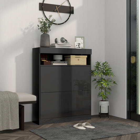 HOMCOM Wall Mounted or Freestanding Shoe Cabinet with 2 Flip Drawers, Black