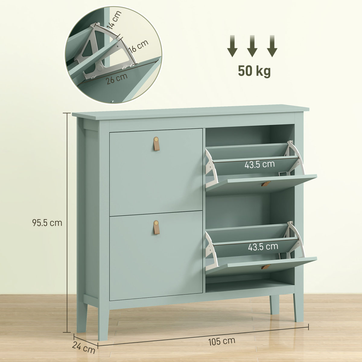 Three drawer shoe cabinet