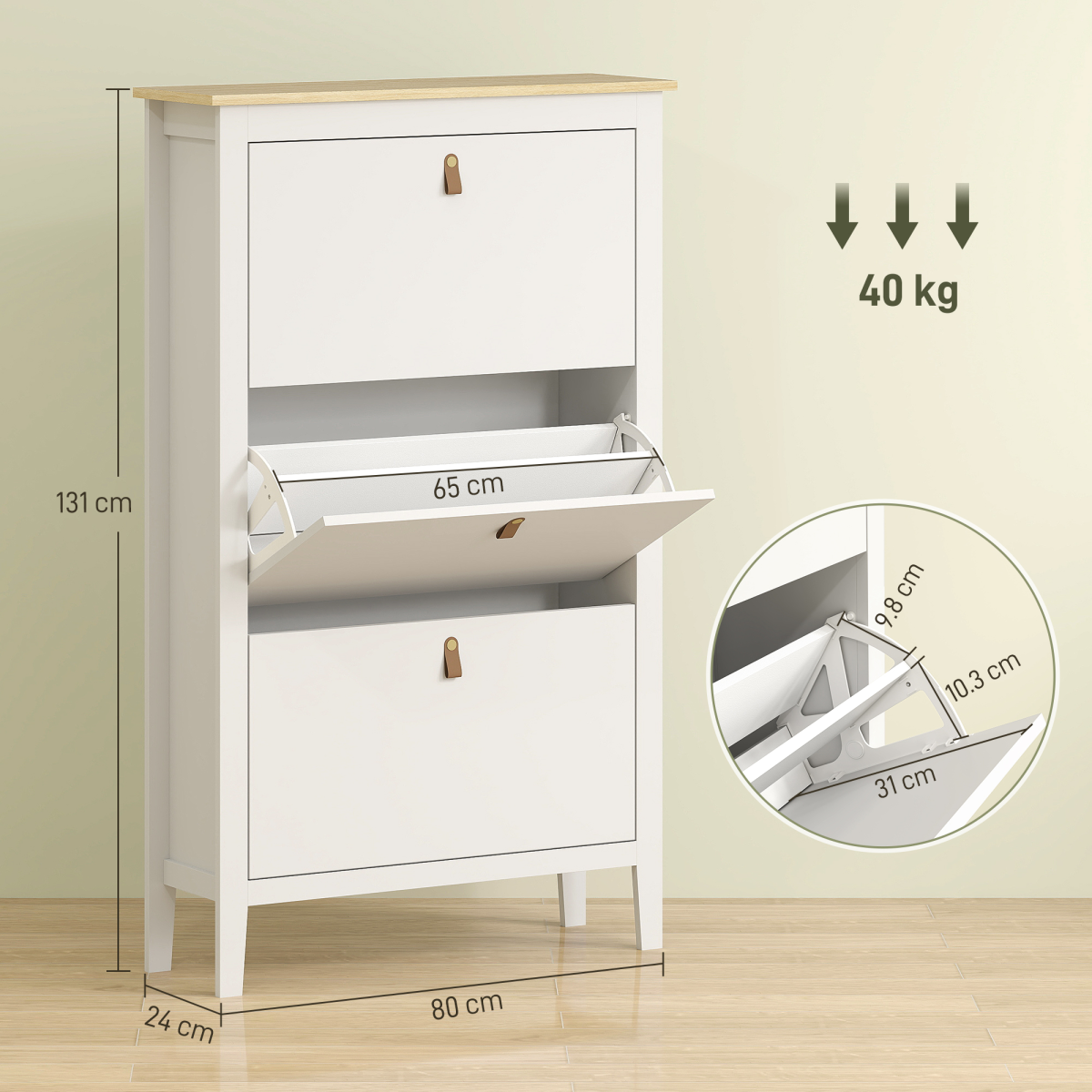 Three drawer shoe cabinet