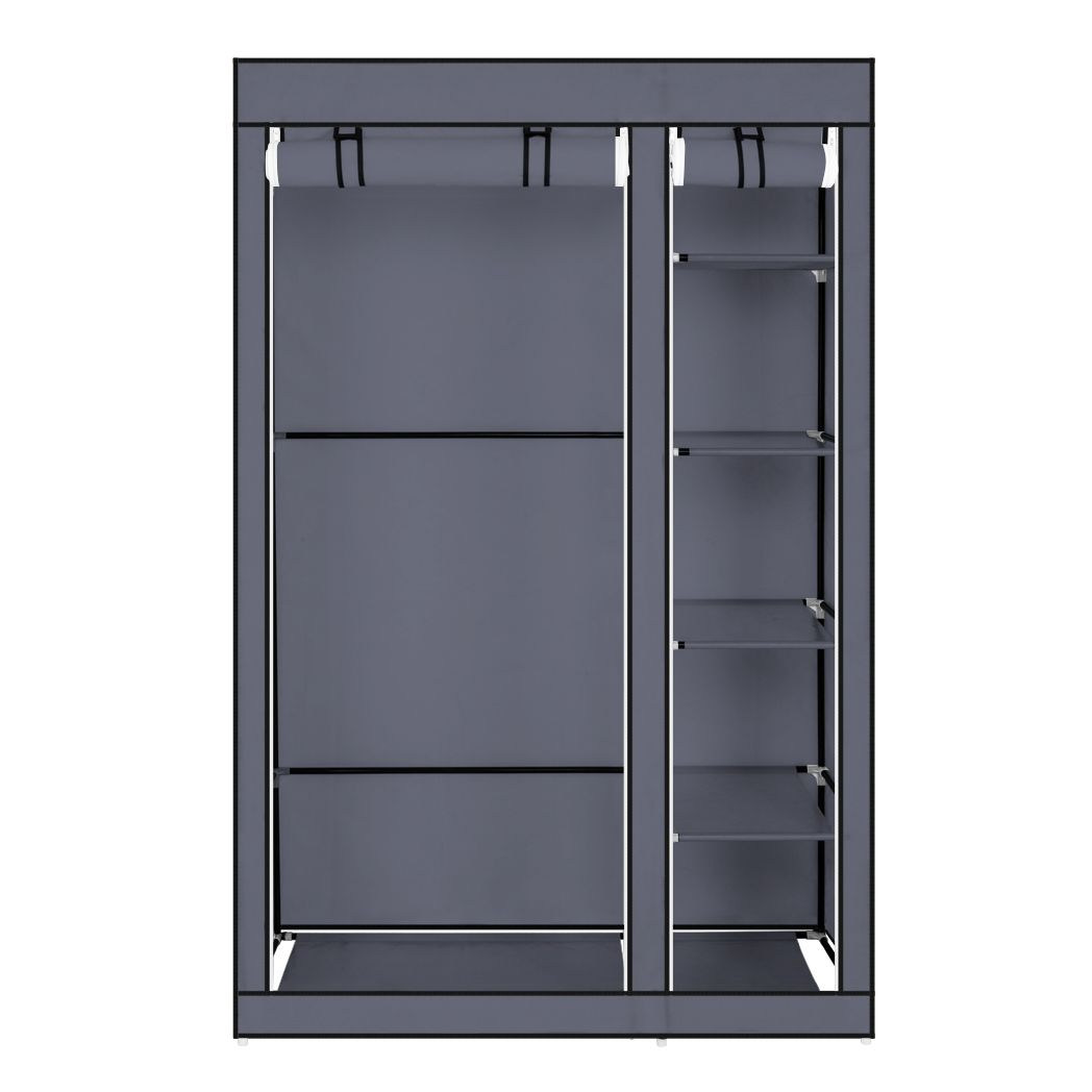 67" Portable Clothes Closet Wardrobe with Non-woven Fabric and Hanging Rod Quick and Easy to Assemble Gray