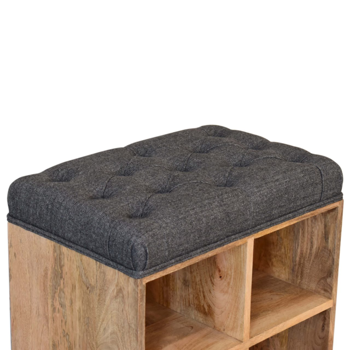 Artisan Furniture Solid Mango Wood Mini Black Shoe Storage Footstool