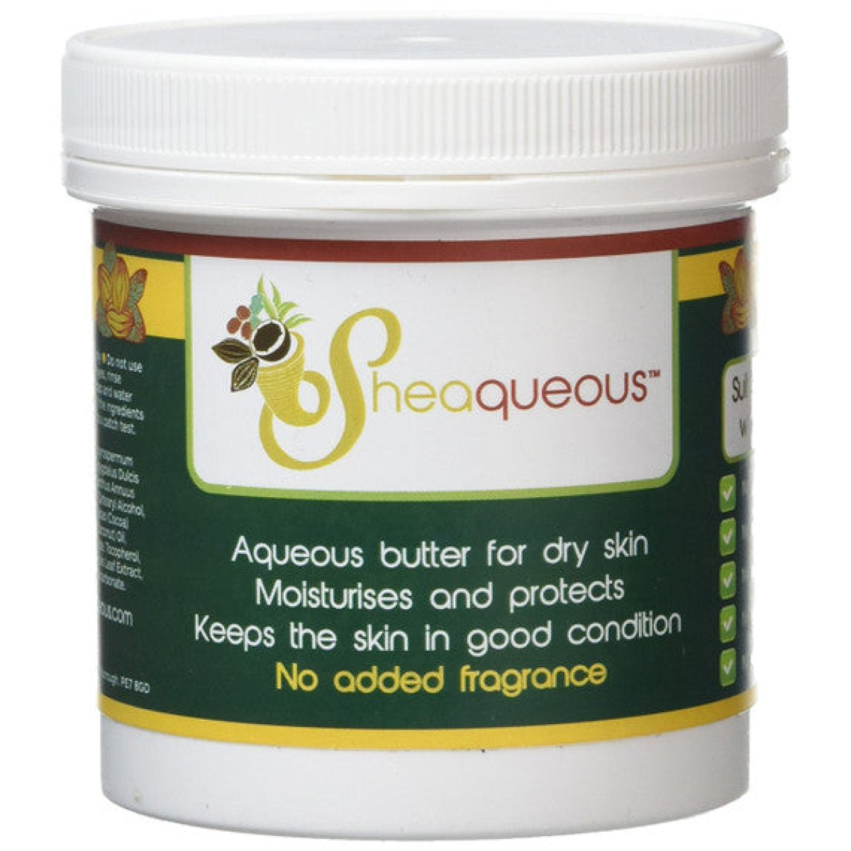 Sheaqueous Aqueous Cream with unrefined Shea Butter, Almond Oil, cocoa butter, vitamin E. A natural aqueous cream for very dry skin, for Sensitive Skin, Babies, Children, Eczema prone skin , Use in Pregnancy for expanding tummy NO ADDED FRAGRANCE