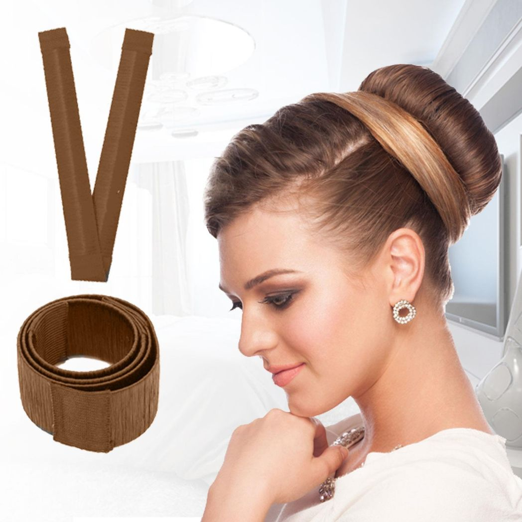 Women's Hair Styling Bun Maker Donut Former Twist Magic DIY Tool, Light Brown