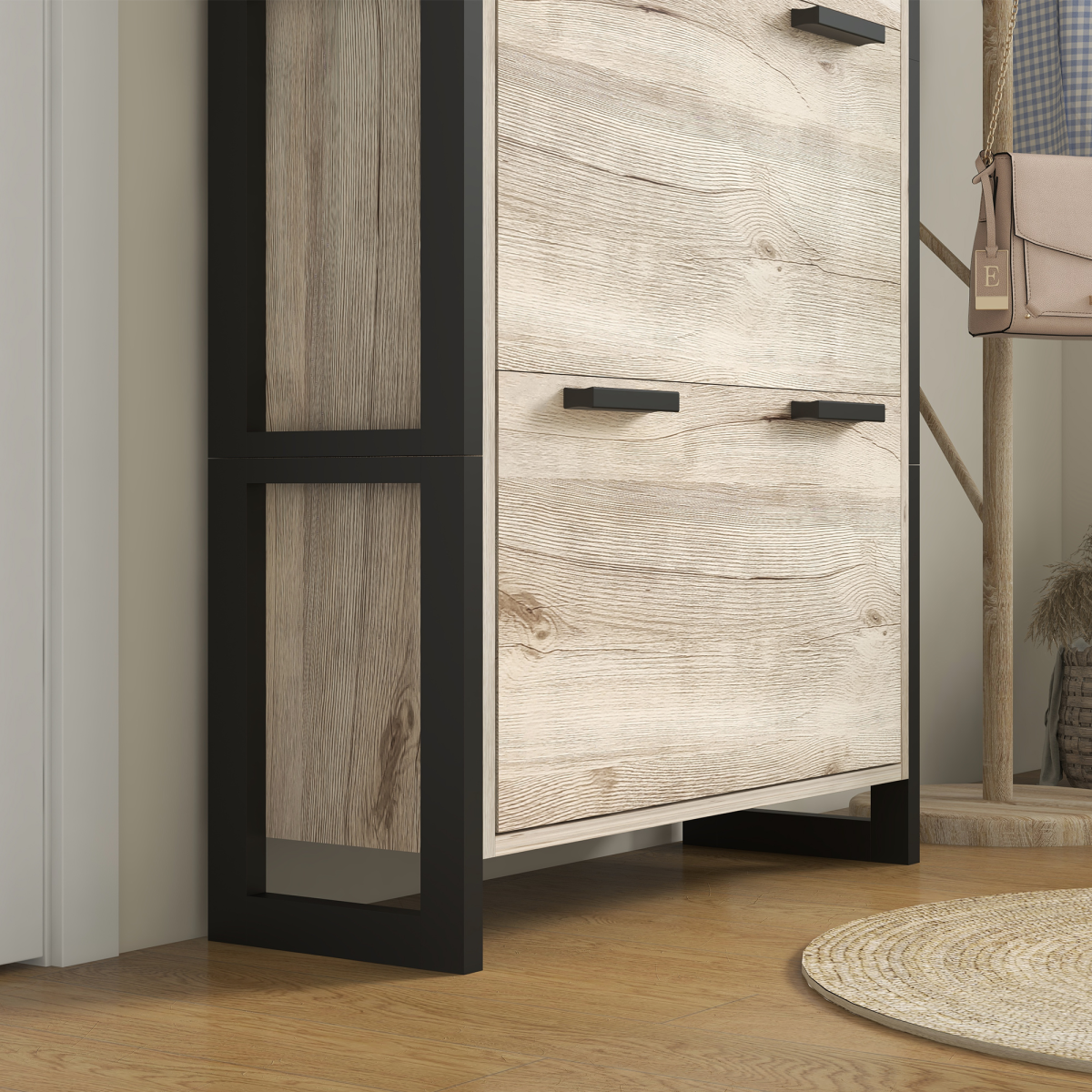 HOMCOM Entryway Shoe Cabinet with 3 Flip Drawers Adjustable Shelves Wood Handles