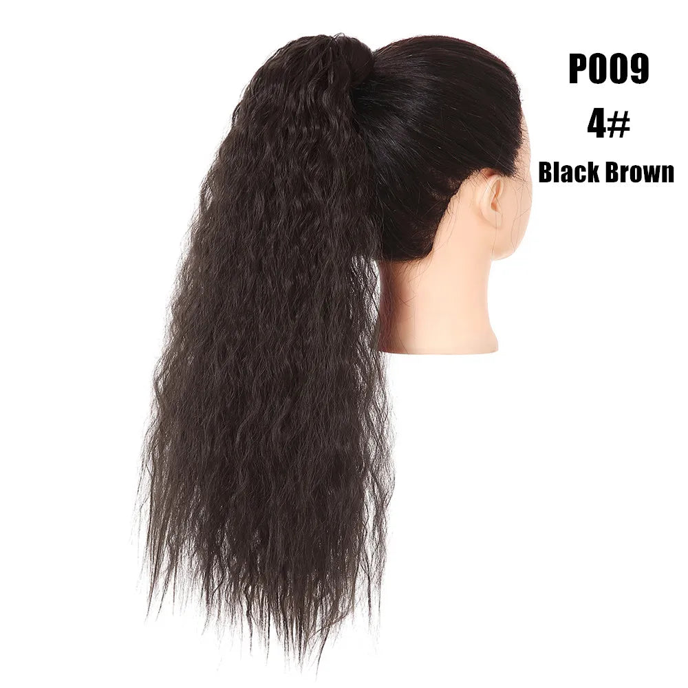 Synthetic Clip in Ponytail Hair Extension Wig Straight Kinky Curly Long Wrap Around Fake Pony Tail Blonde False Afro Hairpiece