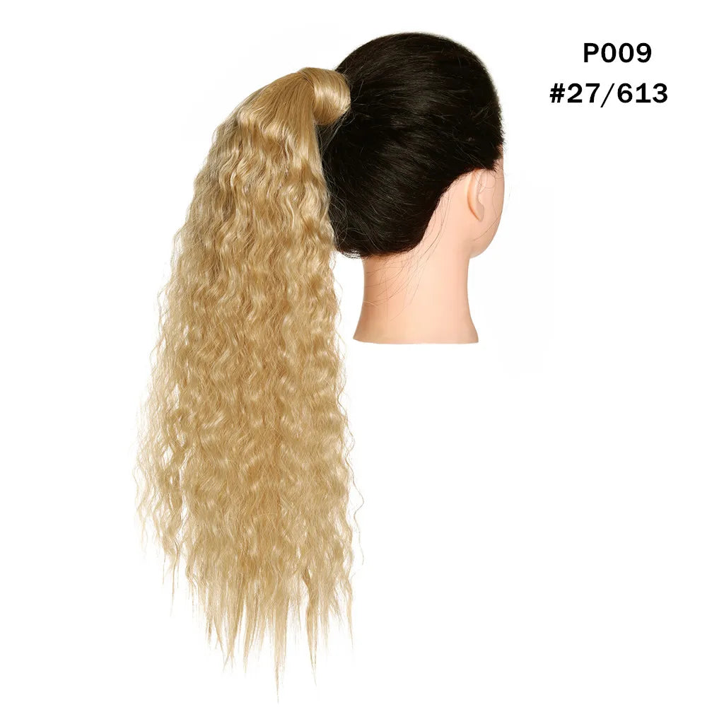 Synthetic Clip in Ponytail Hair Extension Wig Straight Kinky Curly Long Wrap Around Fake Pony Tail Blonde False Afro Hairpiece