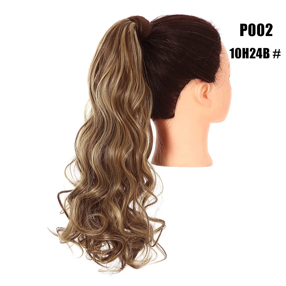 Synthetic Clip in Ponytail Hair Extension Wig Straight Kinky Curly Long Wrap Around Fake Pony Tail Blonde False Afro Hairpiece