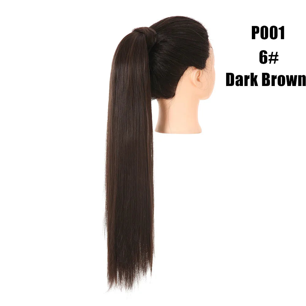 Synthetic Clip in Ponytail Hair Extension Wig Straight Kinky Curly Long Wrap Around Fake Pony Tail Blonde False Afro Hairpiece