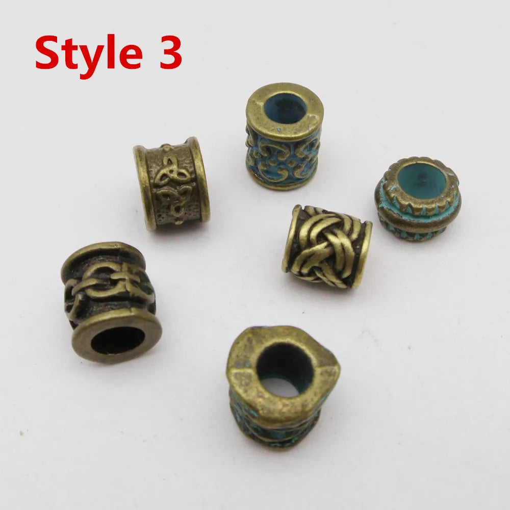 6Pcs/Pack mix Bronze Viking Rune hair braid dread beard dreadlock beads rings tube for hair accessories