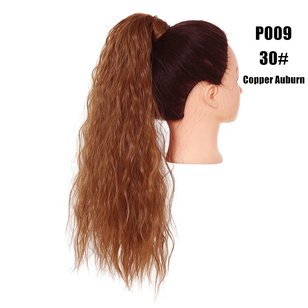 Synthetic Clip in Ponytail Hair Extension Wig Straight Kinky Curly Long Wrap Around Fake Pony Tail Blonde False Afro Hairpiece