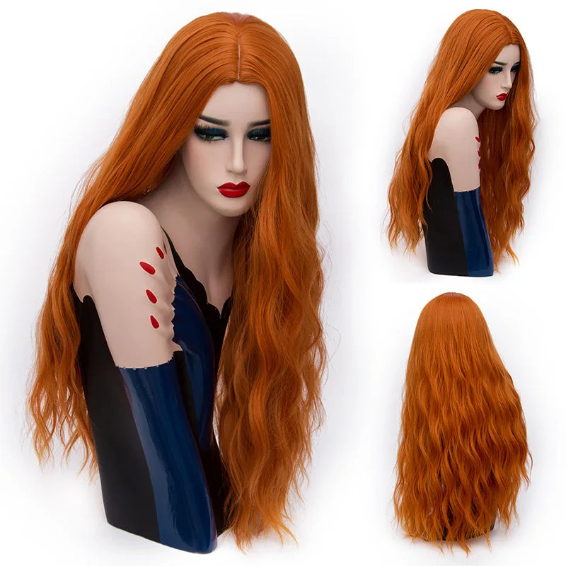 MSIWIGS 70CM Long Pink Wavy Wigs Cosplay Lolita Synthetic Women' s Blonde Wig 29 Colors Heat Resistant Hair