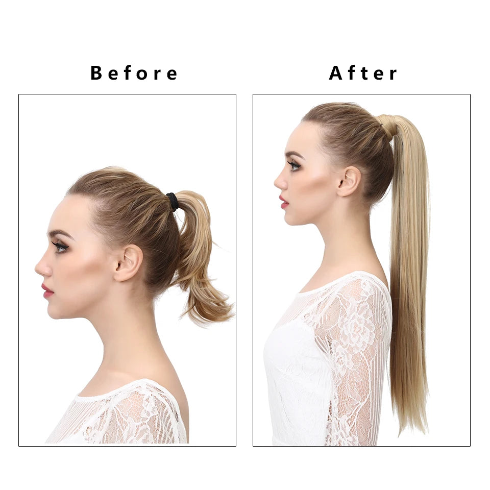 Synthetic Clip in Ponytail Hair Extension Wig Straight Kinky Curly Long Wrap Around Fake Pony Tail Blonde False Afro Hairpiece