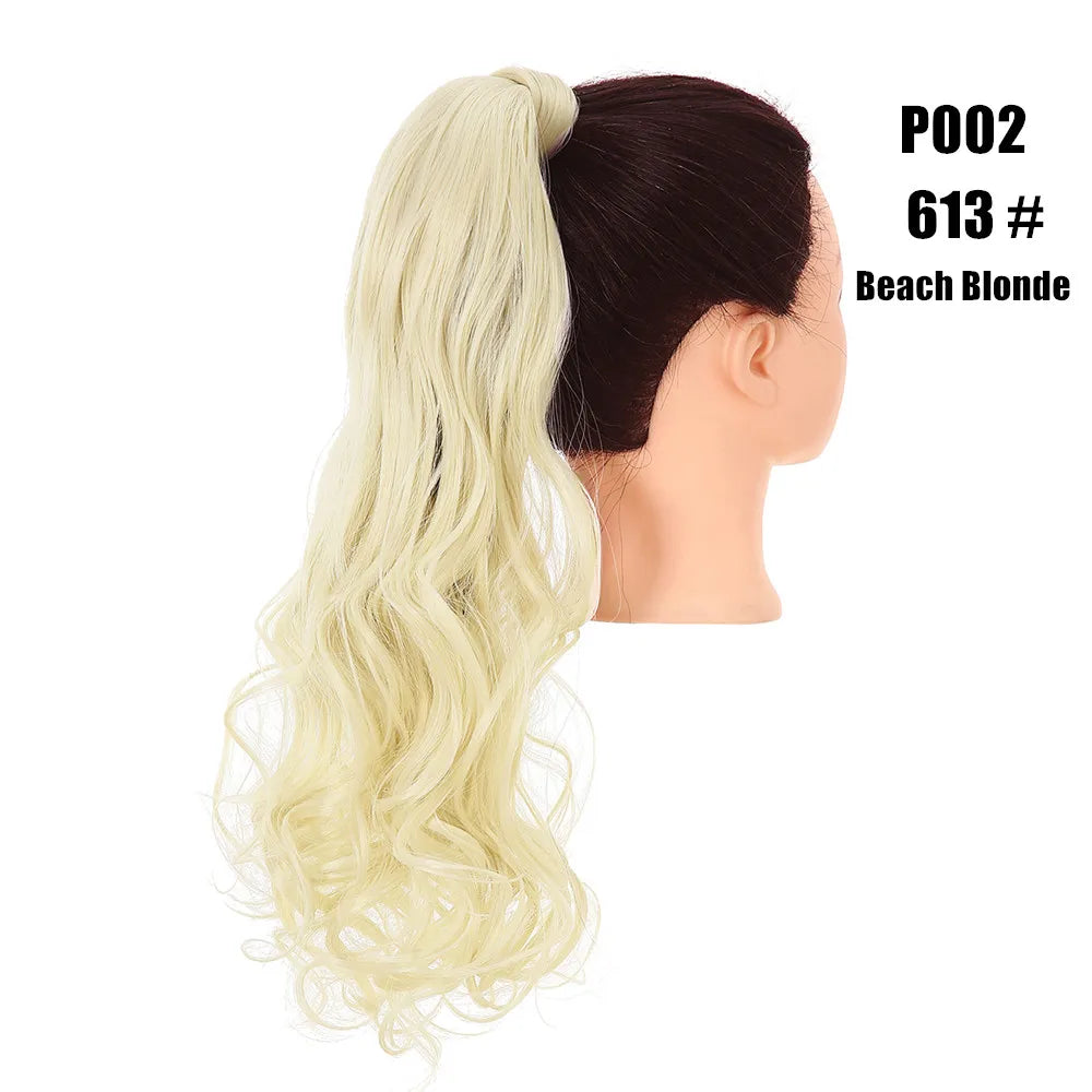 Synthetic Clip in Ponytail Hair Extension Wig Straight Kinky Curly Long Wrap Around Fake Pony Tail Blonde False Afro Hairpiece