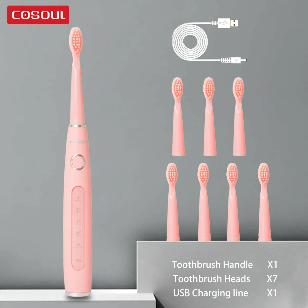 Electric Toothbrush Sonic Rechargeable Top Quality Smart Chip Toothbrush Head Replaceable Whitening Healthy Best Gift !