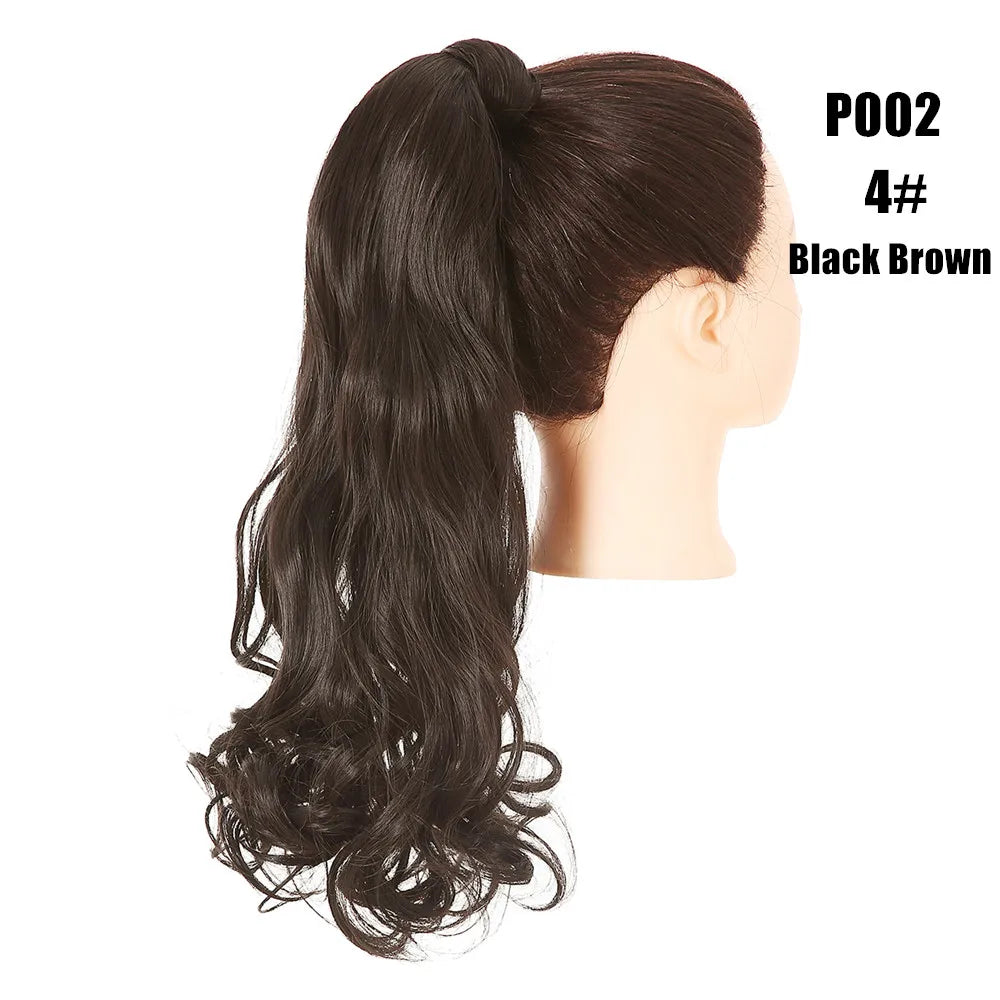 Synthetic Clip in Ponytail Hair Extension Wig Straight Kinky Curly Long Wrap Around Fake Pony Tail Blonde False Afro Hairpiece