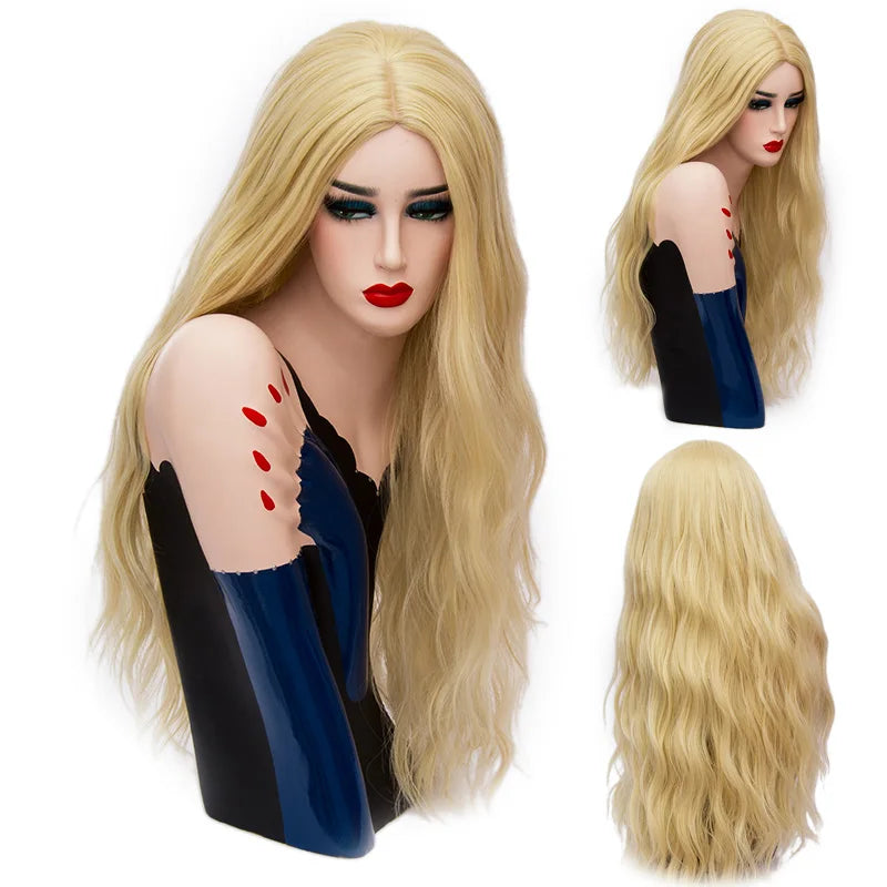 MSIWIGS 70CM Long Pink Wavy Wigs Cosplay Lolita Synthetic Women' s Blonde Wig 29 Colors Heat Resistant Hair