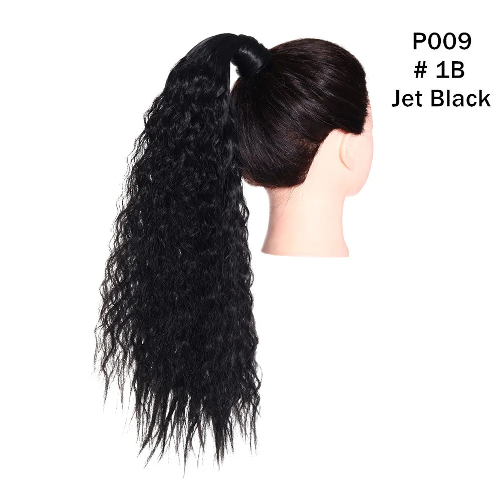 Synthetic Clip in Ponytail Hair Extension Wig Straight Kinky Curly Long Wrap Around Fake Pony Tail Blonde False Afro Hairpiece