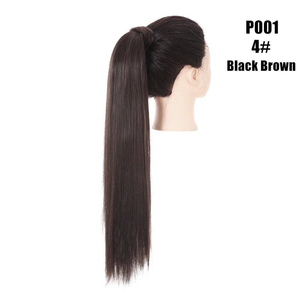 Synthetic Clip in Ponytail Hair Extension Wig Straight Kinky Curly Long Wrap Around Fake Pony Tail Blonde False Afro Hairpiece