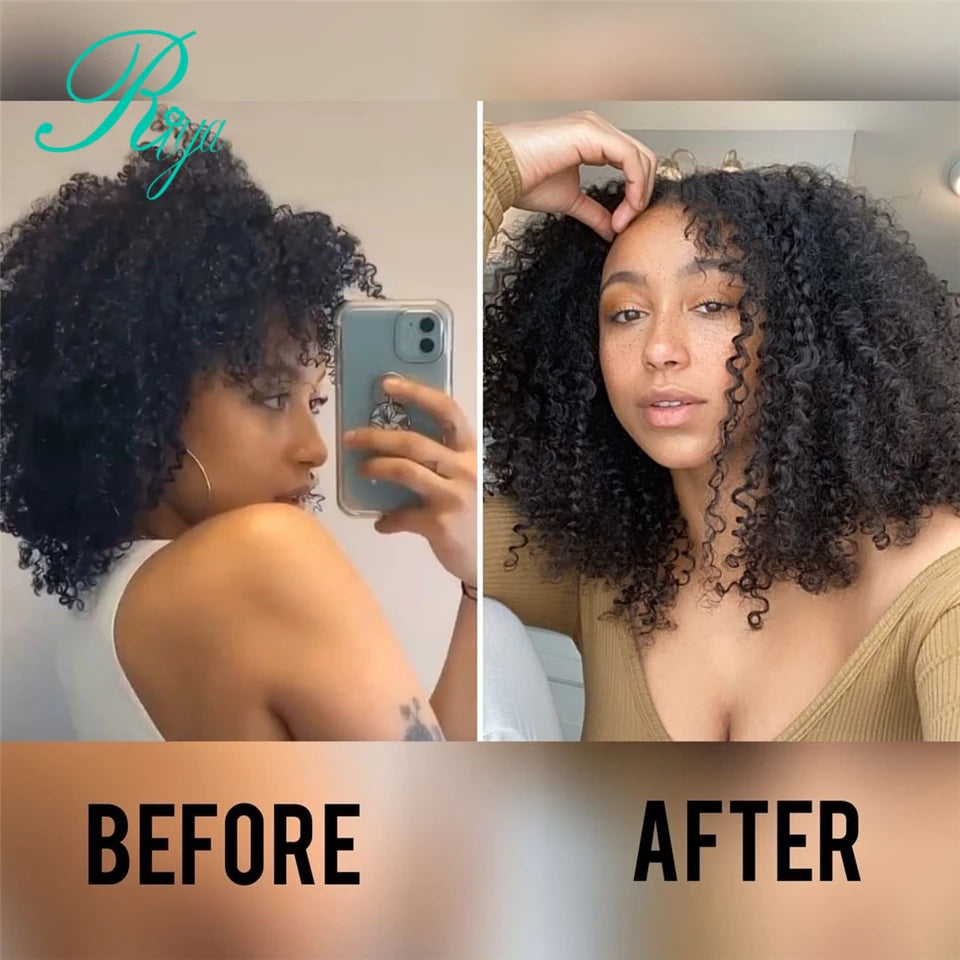 Riya Hair Clips In Brazilian Human Hair Afro Kinky Curly Clip In Hair Extensions 8 Pieces And 120g/Set Natural Color Remy Hair