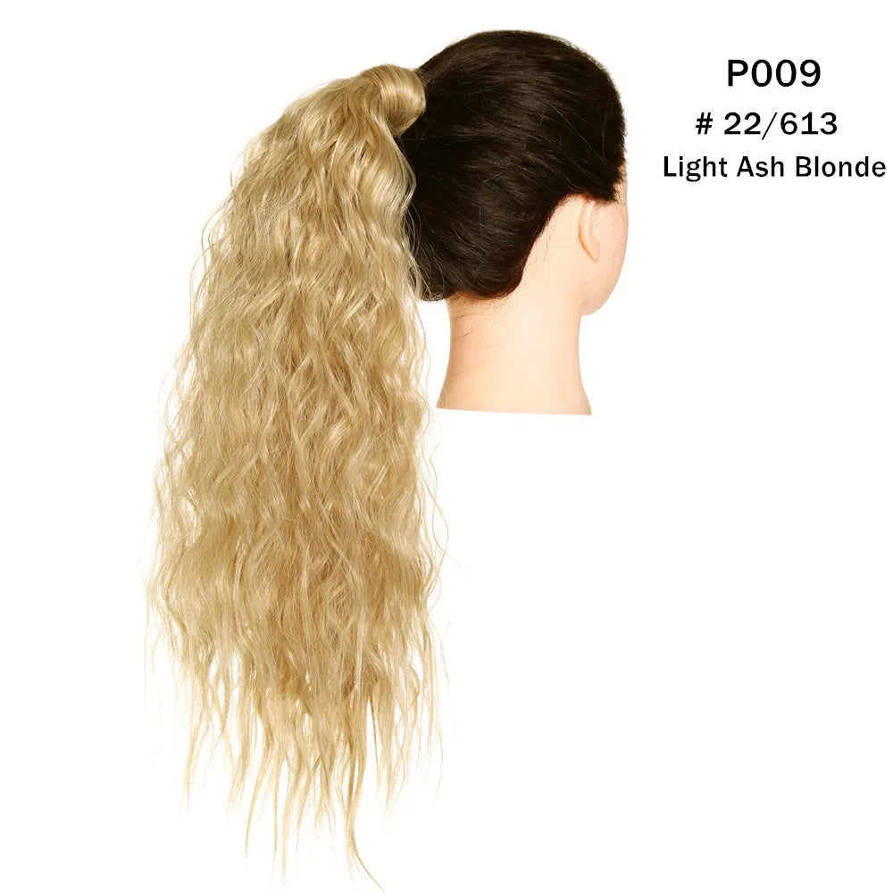 Synthetic Clip in Ponytail Hair Extension Wig Straight Kinky Curly Long Wrap Around Fake Pony Tail Blonde False Afro Hairpiece