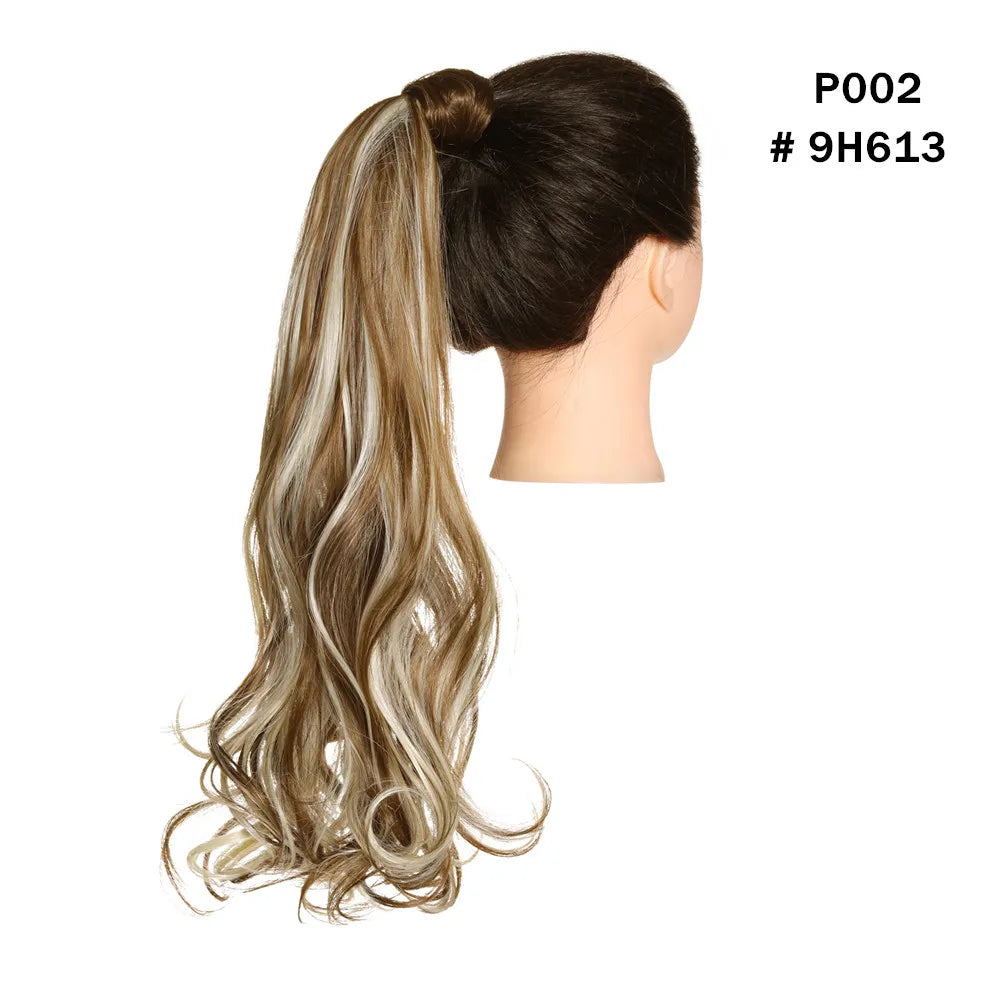 Synthetic Clip in Ponytail Hair Extension Wig Straight Kinky Curly Long Wrap Around Fake Pony Tail Blonde False Afro Hairpiece
