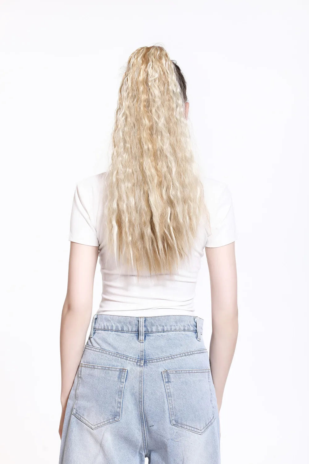Synthetic Clip in Ponytail Hair Extension Wig Straight Kinky Curly Long Wrap Around Fake Pony Tail Blonde False Afro Hairpiece