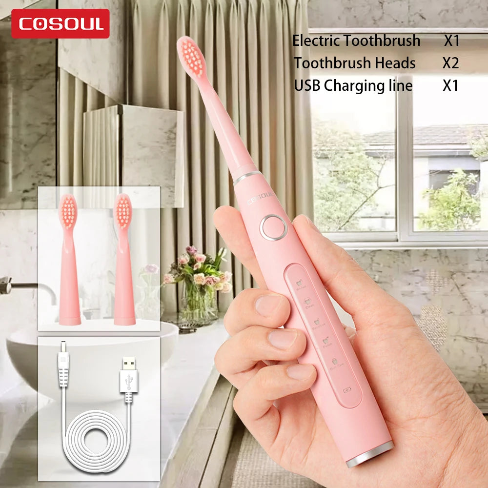 Electric Toothbrush Sonic Rechargeable Top Quality Smart Chip Toothbrush Head Replaceable Whitening Healthy Best Gift !