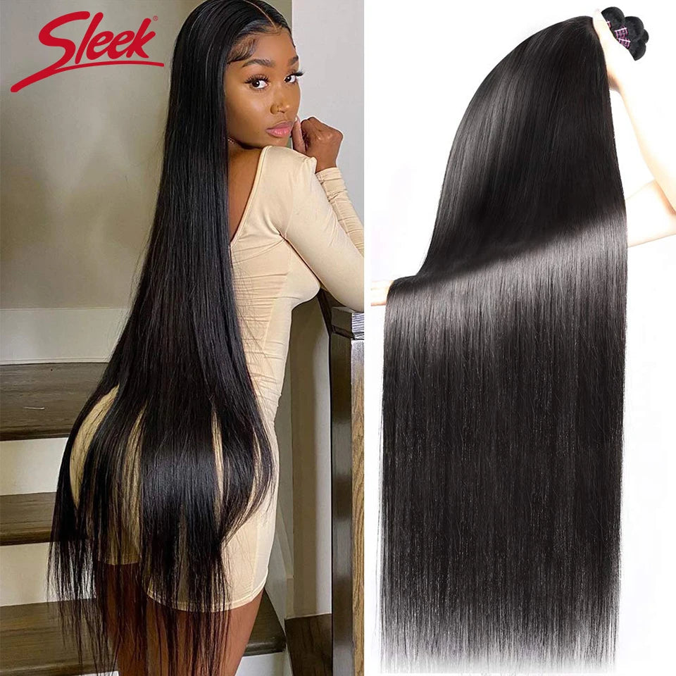 Sleek Brazilian Straight Human Hair Bundles 1/3/4 Pcs Hair Weaving Remy Bundles Human Hair Bone Straight Human Hair Extension
