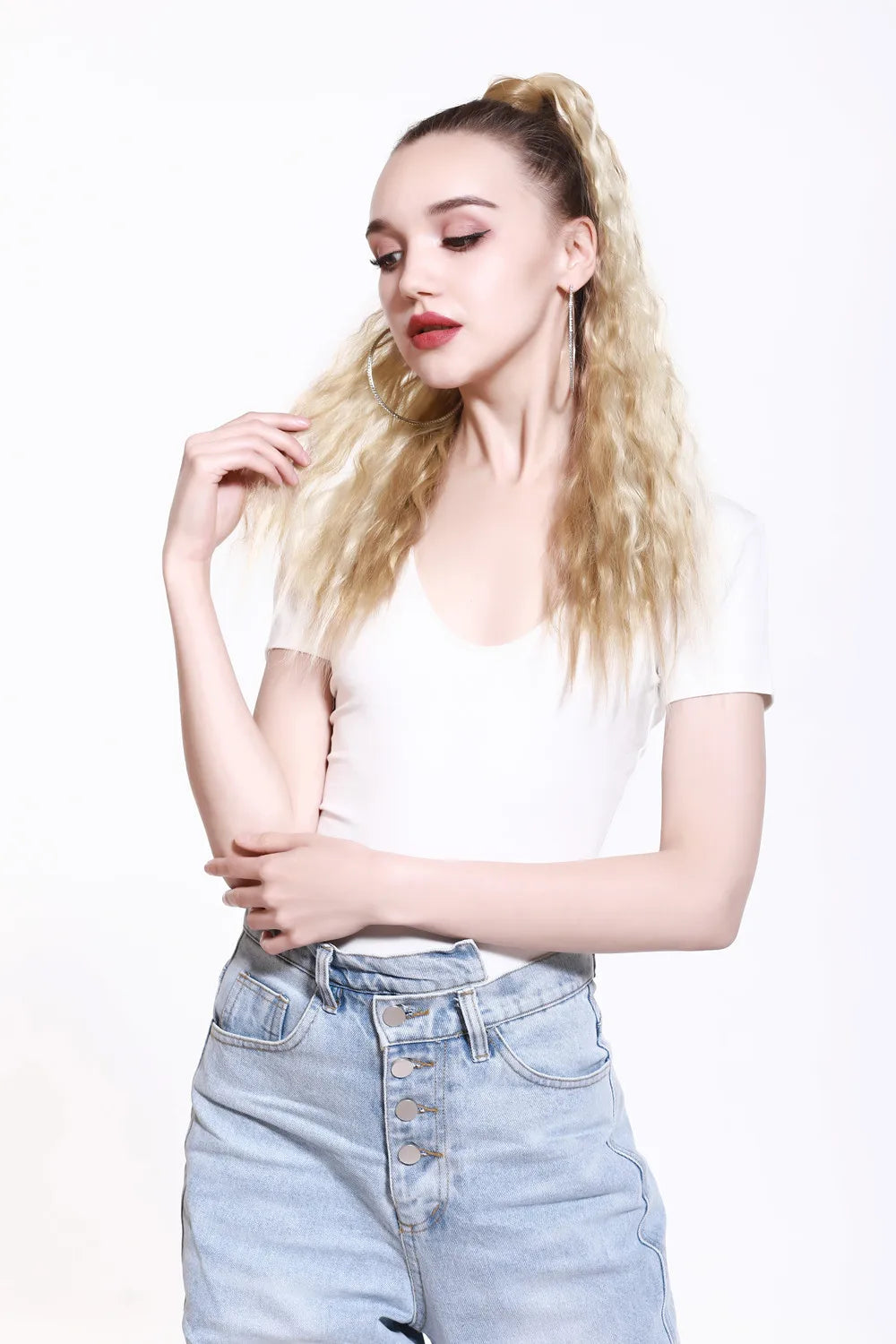 Synthetic Clip in Ponytail Hair Extension Wig Straight Kinky Curly Long Wrap Around Fake Pony Tail Blonde False Afro Hairpiece