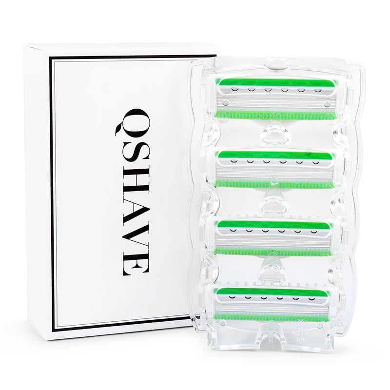 QShave Green Series Blade Lady Personalized Shaving Razor X5 USA Blade Women Razor Blade, 4 / 8 /16 Cartridges