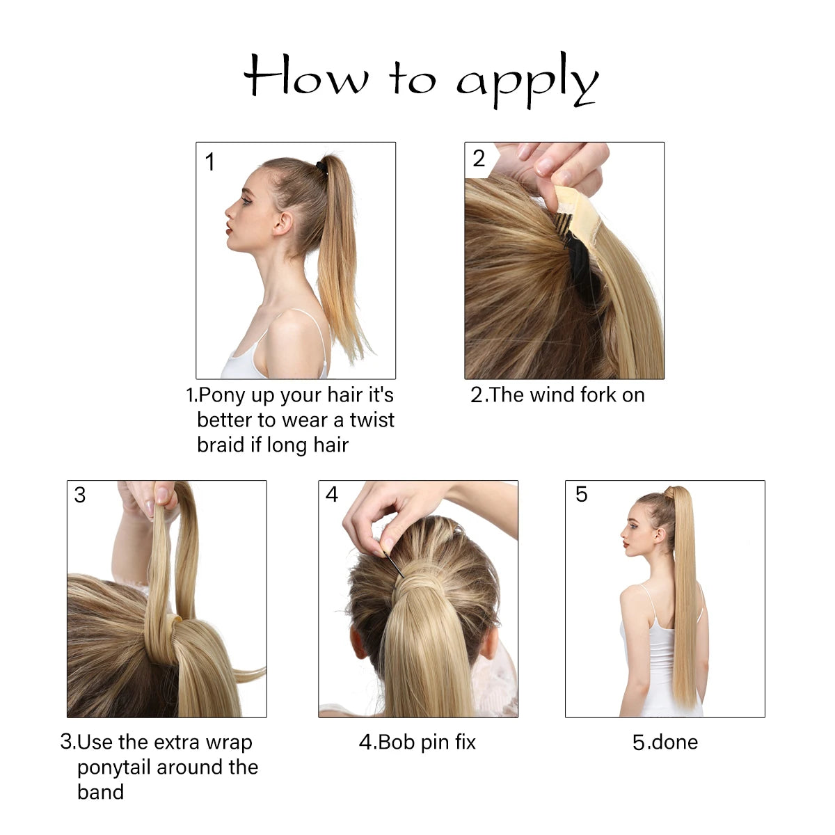 Synthetic Clip in Ponytail Hair Extension Wig Straight Kinky Curly Long Wrap Around Fake Pony Tail Blonde False Afro Hairpiece