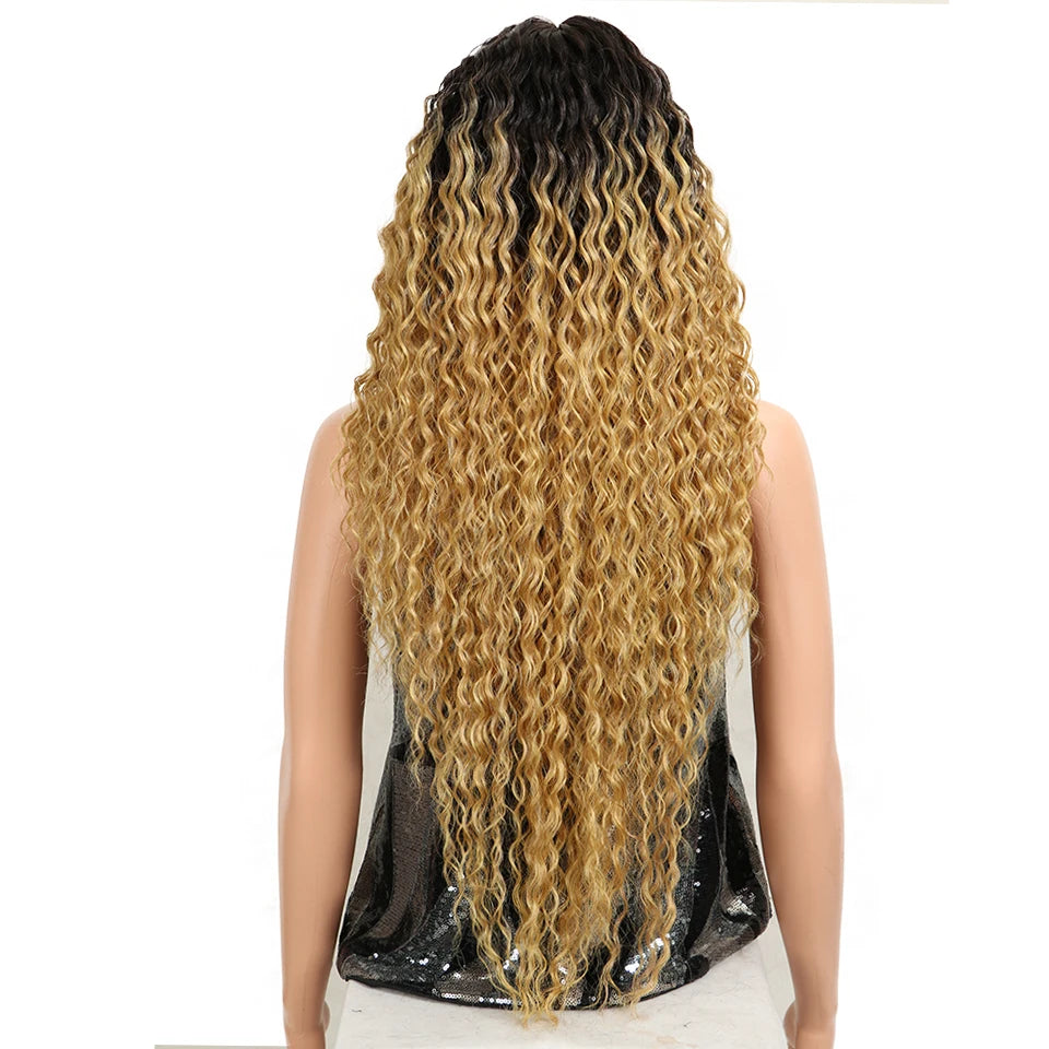 Magic Synthetic Lace Wig Wave Wigs Omber Blonde Wig High Temperature Fiber Curly Hair Wigs For Women Cosplay Lace Front Wig