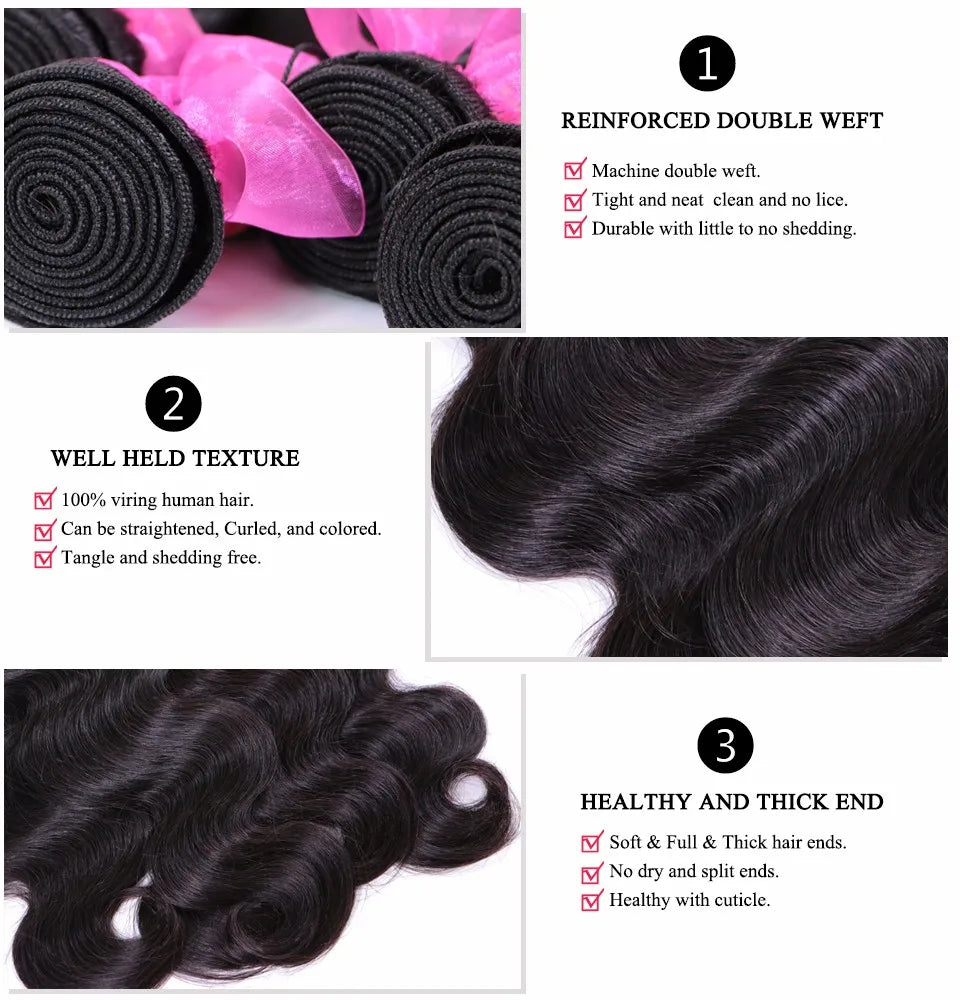 Queen Hair Raw Hair Body Wave 100% Human Hair Unprocessed Raw Hair Bundles Weave Extensions Brazilian Hair Natural Color