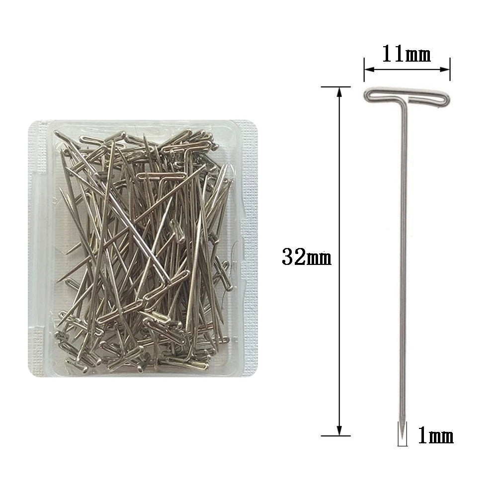 50 Pieces Wig T Pins for Holding Wigs Silver 32mm Long T-pins Styling Tools For Wig Display OLD STREET