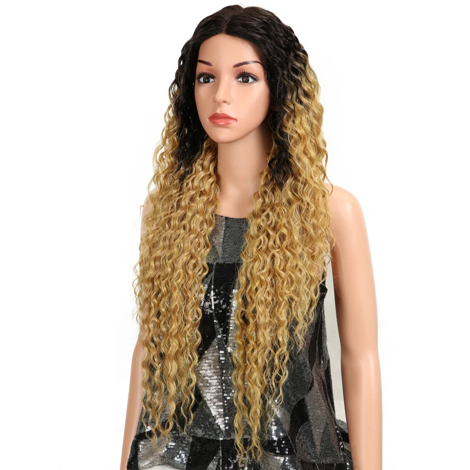 Magic Synthetic Lace Wig Wave Wigs Omber Blonde Wig High Temperature Fiber Curly Hair Wigs For Women Cosplay Lace Front Wig