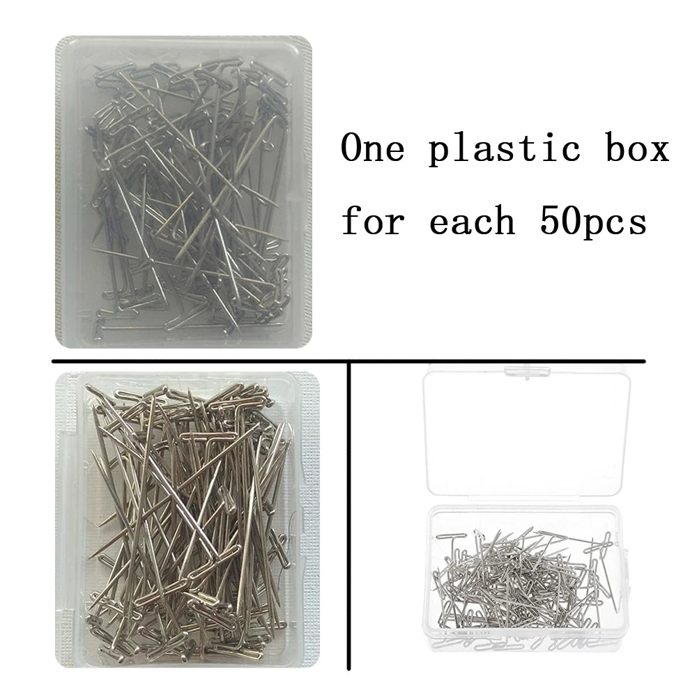 50 Pieces Wig T Pins for Holding Wigs Silver 32mm Long T-pins Styling Tools For Wig Display OLD STREET