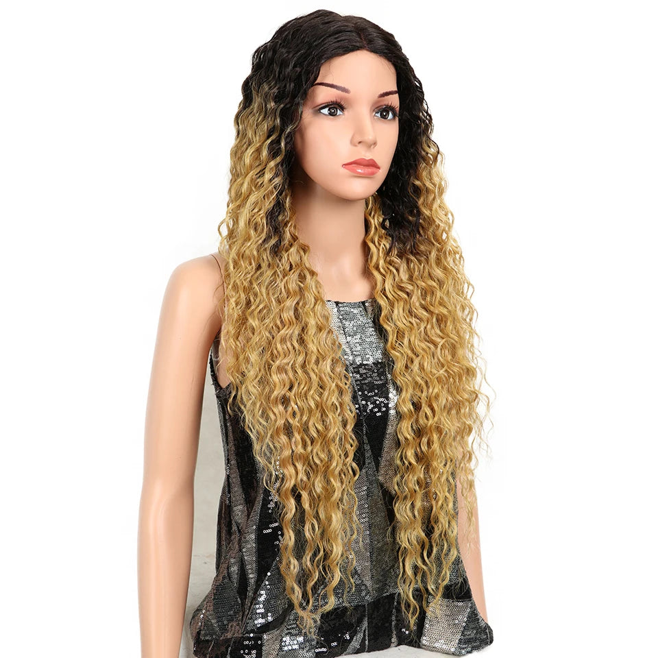 Magic Synthetic Lace Wig Wave Wigs Omber Blonde Wig High Temperature Fiber Curly Hair Wigs For Women Cosplay Lace Front Wig