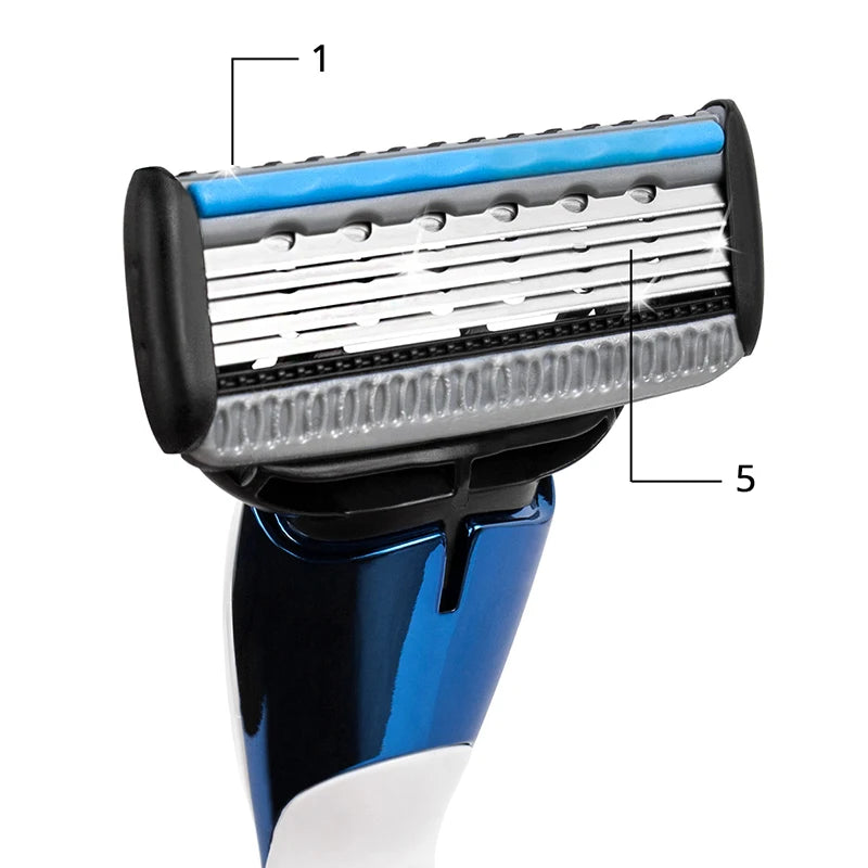 QSHAVE Blue Series 5-Layer USA Blade Manual Razor Men Shaving Razor with 2 Pieces X5 Blade QSHAVE Name