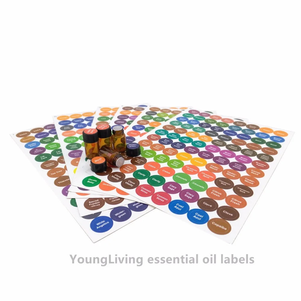 1set Pre-Printed Essential Oil Bottles Cap Lid Labels Round Circle Stickers Colorful For ALL doTERRA Young Living Oils Organizer