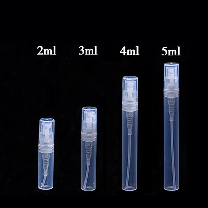 50pcs/lot 2ml 3ml 5ml Mini Plastic Spray Perfume Bottle Refillable Oil Bottles Atomizer Mini Protable Cosmetics Container