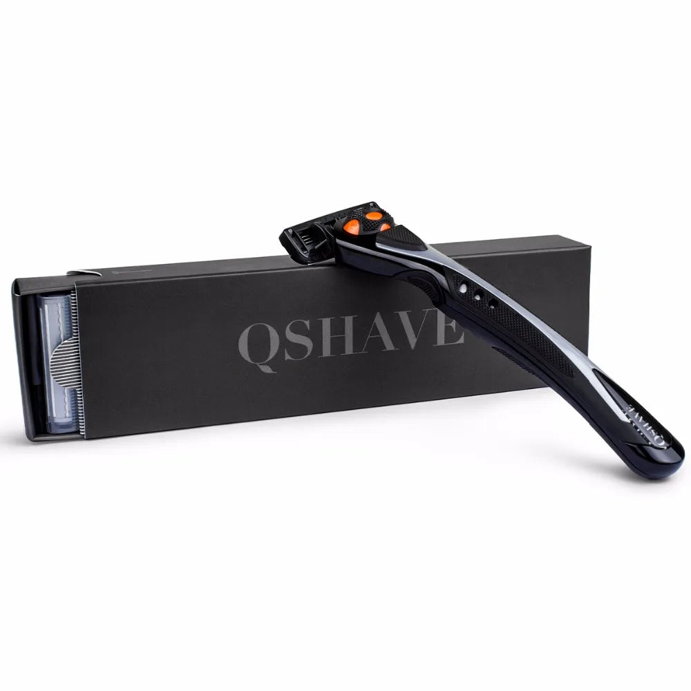 Qshave Black Spider New 6 Blade Razor Shaver for Man (1pc Handle, 2pc Germany X6 Blade)