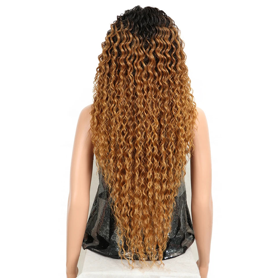 Magic Synthetic Lace Wig Wave Wigs Omber Blonde Wig High Temperature Fiber Curly Hair Wigs For Women Cosplay Lace Front Wig