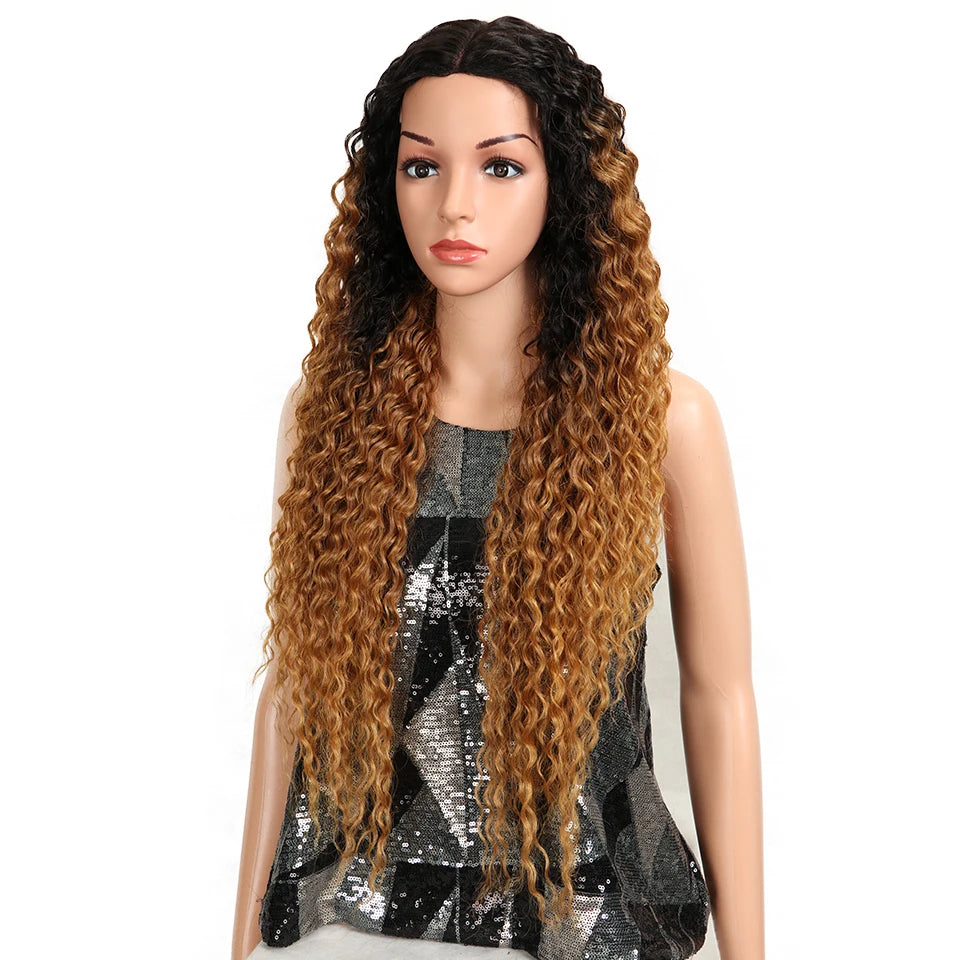 Magic Synthetic Lace Wig Wave Wigs Omber Blonde Wig High Temperature Fiber Curly Hair Wigs For Women Cosplay Lace Front Wig