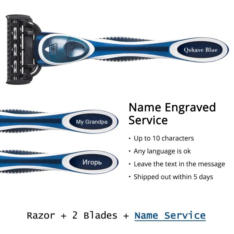 QSHAVE Blue Series 5-Layer USA Blade Manual Razor Men Shaving Razor with 2 Pieces X5 Blade QSHAVE Name
