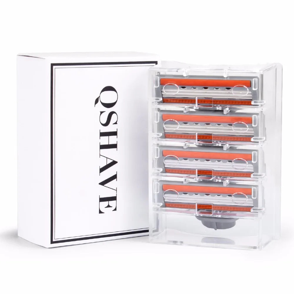 QShave Men Shaving Razor, 1 Handle & 10 Cartridges (9pcs X3 Blade, 1pc X5 Blade)